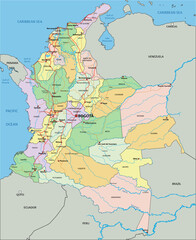 Colombia - Highly detailed editable political map with labeling.
