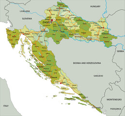 Obraz premium Highly detailed editable political map with separated layers. Croatia.