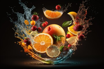 water splash with fruits © natalikp