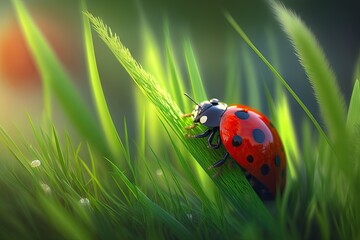 Fototapeta premium tiny ladybug in the grass