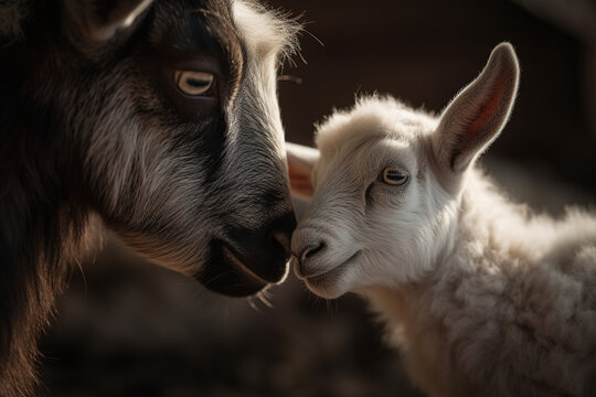 Tender Moments: Heartwarming Photography of a Mother Pygmy Goat and Her Kid
