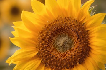 Fototapeta premium close-up view of a vibrant sunflower with a blurred background. Generative AI