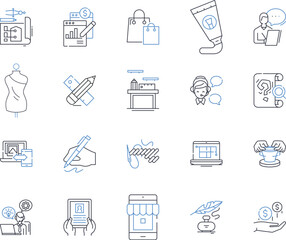 Mobile professional line icons collection. Mobility, Productivity, Efficiency, Flexibility, Adaptability, Portability, Connectivity vector and linear illustration. Responsiveness,Collaboration