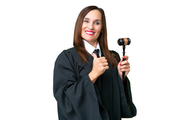 Judge caucasian woman  over isolated background proud and self-satisfied