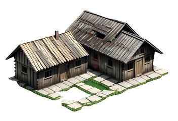 227 wooden buildings - Isometric view - PNG transparent pack - 2048x2048