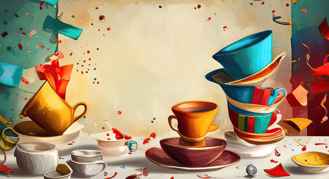 Mad hatter teaparty with copy space digital art generative ai illustration