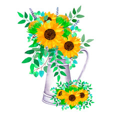 Watercolor sunflowers illustration