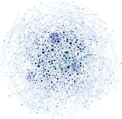 Abstract polygonal communication network, technology wireframe, connected lines and dots, grey, green and blue globe model background 