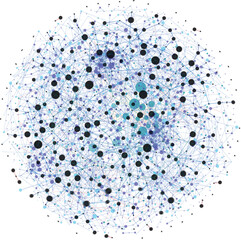 Abstract polygonal communication network, technology wireframe, connected lines and dots, globe model background 