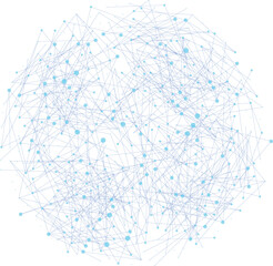Abstract polygonal communication network, technology wireframe, connected lines and dots, globe model background 