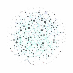 Abstract polygonal communication network, technology wireframe, connected lines and dots, globe model background 