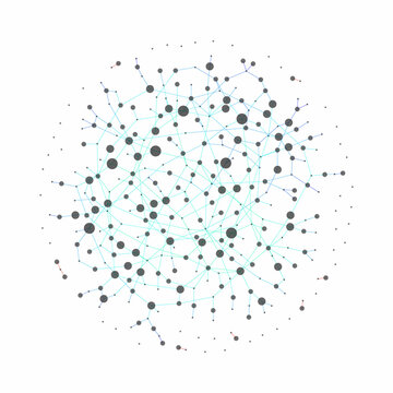 Abstract polygonal communication network, technology wireframe, connected lines and dots, globe model background 