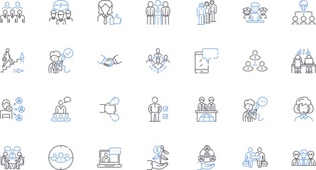 Supporting society line icons collection. Empowerment, Philanthropy, Advocacy, Outreach, Volunteerism, Charity, Benevolence vector and linear illustration. Inclusion,Kindness,Altruism outline signs