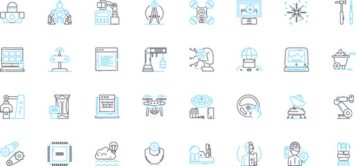 Architect linear icons set. Design, Blueprint, Structure, Blueprinting, Planning, Development, Renovation line vector and concept signs. Building,Construction,Engineering outline illustrations