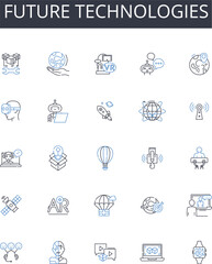 Future technologies line icons collection. Advanced Innovations, Modern Developments, Emerging Trends, Upcoming Inventions, Digital Revolution, Innovative Solutions, Technological Advances vector and