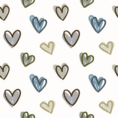 Seamless Pattern with Hand Drawn Heart Design on Light Beige Color Background