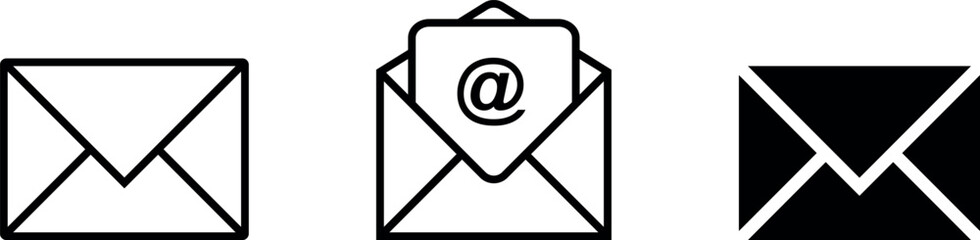 Outline email icons collection isolated on white background. Open envelope pictogram. Envelope Icon vector. Email icon. Envelope Mail services. Contacts message send letter isolated flat