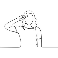 continuous line drawing of woman showing hand gesture
