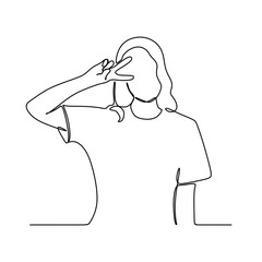 continuous line drawing of woman showing hand gesture