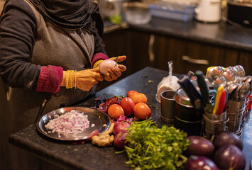 Woman cutting onions