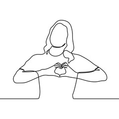 continuous line drawing of woman showing hand gesture