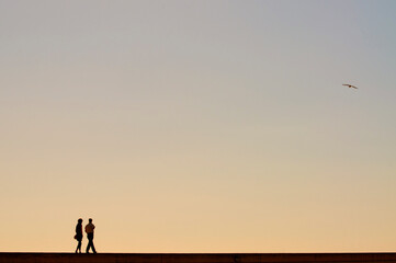 Obraz na płótnie Canvas Twilight Serenade: A Romantic Stroll into the Sunset