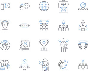 Win line icons collection. triumph, victory, success, conquer, overcome, achieve, attain vector and linear illustration. score,champion,dominate outline signs set