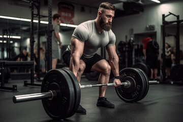 Bodybuilder doing deadlifts in gym, Generative Ai illustration