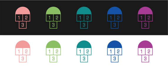 Set Hopscotch icon isolated on black and white background. Children asphalt coating drawing. Vector