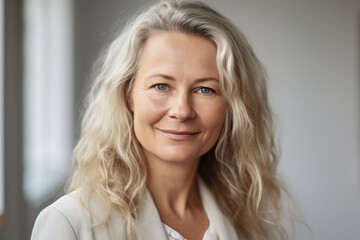 Fototapeta premium Portrait of confident Mature woman in office attire , Generative AI illustration