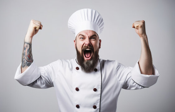 Studio Portrait of an excited chef , Generative AI illustration