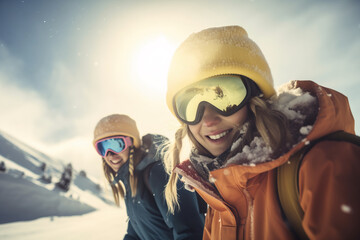 Teenagers selfie shot at ski trip, Generative AI illustration