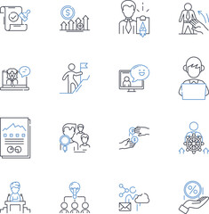 Fototapeta premium Job performance line icons collection. Accountability, Achievement, Adaptability, Attentiveness, Confidence, Creativity, Dedication vector and linear illustration. Efficiency,Effectiveness,Flexibility