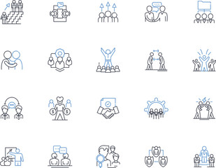Mediation Meeting line icons collection. Conflict, Resolution, Negotiation, Communication, Listening, Understanding, Compromise vector and linear illustration. Dialogue,Agreement,Truce outline signs