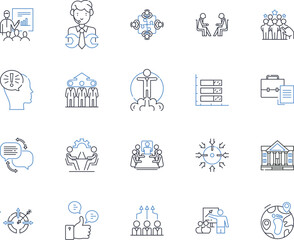 Workforce member line icons collection. Employee, Staff, Teammate, Co-worker, Colleague, Laborer, Worker vector and linear illustration. Administrator,Operator,Assistant outline signs set