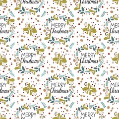 Christmas pattern with wishes and leaves