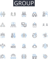 Group line icons collection. Pair, Crowd, Team, Class, Bunch, Company, Squad vector and linear illustration. Gang,Posse,Assembly outline signs set