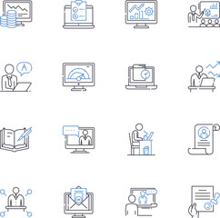 Training and development line icons collection. Growth, Learning, Coaching, Education, Motivation, Knowledge, Improvement vector and linear illustration. Enhancement,Progression,Transformation outline