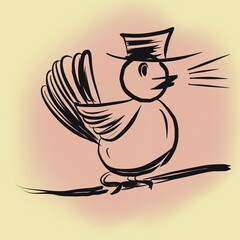 A bird who wears a hat isl on a branch