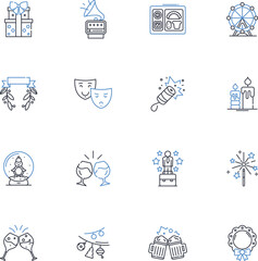 Respecting idols line icons collection. Reverence, Admiration, Veneration, Appreciation, Esteem, Honor, Devotion vector and linear illustration. Recognition,Obedience,Gratitude outline signs set