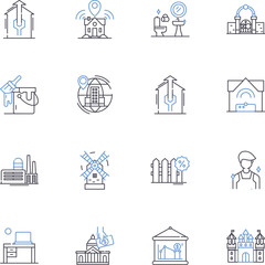 Property Management line icons collection. Leasing, Rent, Maintenance, Tenant, Inspection, Repair, Advertising vector and linear illustration. Marketing,Communication,Eviction outline signs set