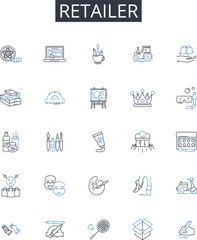 Retailer line icons collection. Shopkeeper, Merchant, Dealer, Vendor, Grocer, Supplier, Trader vector and linear illustration. Salesman,Marketer,Distributor outline signs set