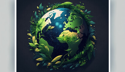 green planet earth with leaves