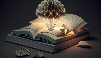 light bulb and books - illustration - concept art - layered paper art