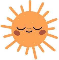 Hand drawn cartoon vector boho baby illustration of sun with face