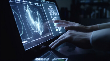 image of human hand touching digital
