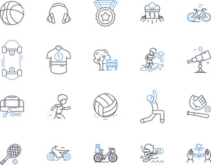 Diversion line icons collection. Distraction, Fun, Amusement, Entertainment, Recreation, Relaxation, Interlude vector and linear illustration. Break,Escapade,Frolic outline signs set - obrazy, fototapety, plakaty