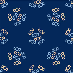 Line Candy icon isolated seamless pattern on blue background. Merry Christmas and Happy New Year. Vector