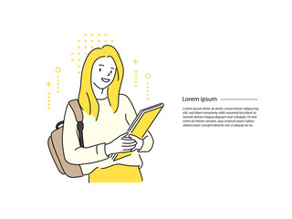 schoolgirl with a book. vector illustration