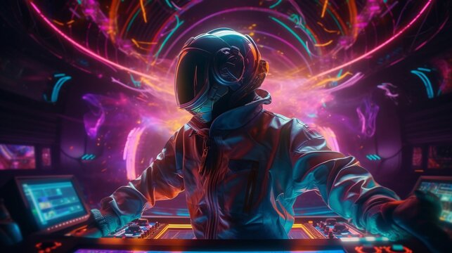 Colourful space DJ in action